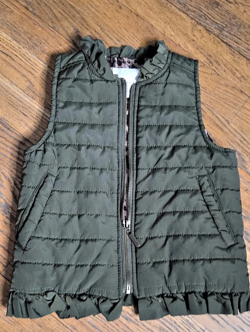 Copper Key Olive Quilted Ruffle Vest